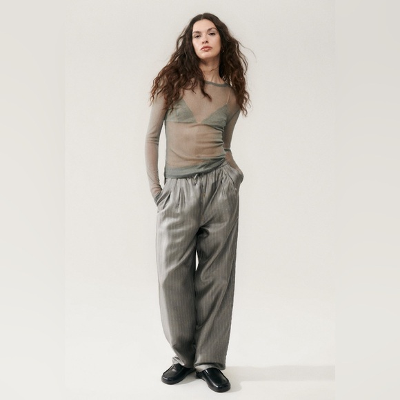 SILK LAUNDRY M TWILL SLOUCH PANTS MOON PINSTRIPE - Picture 1 of 11